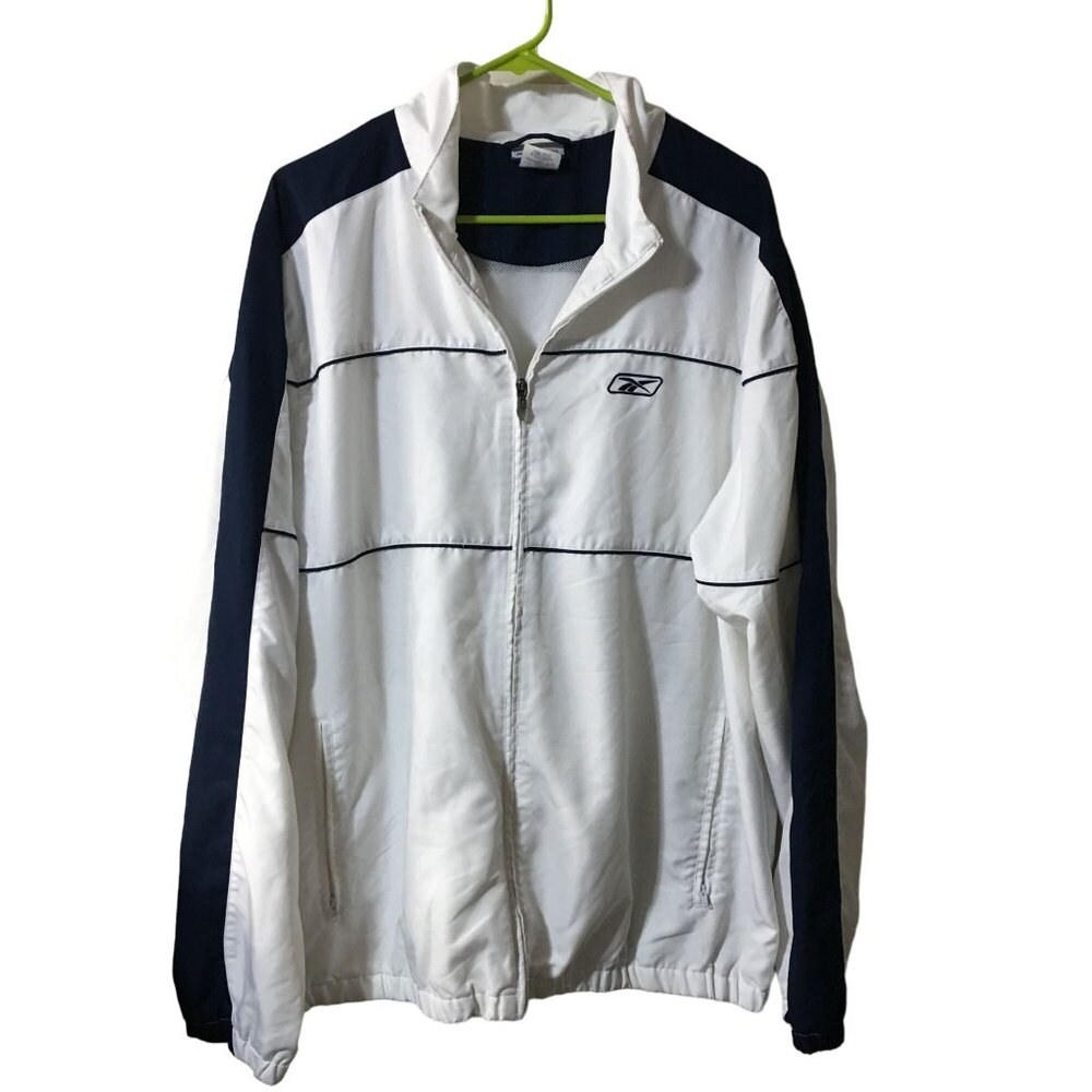 REEBOK WHITE AND NAVY WINDBREAKER JACKET MENS 2XL